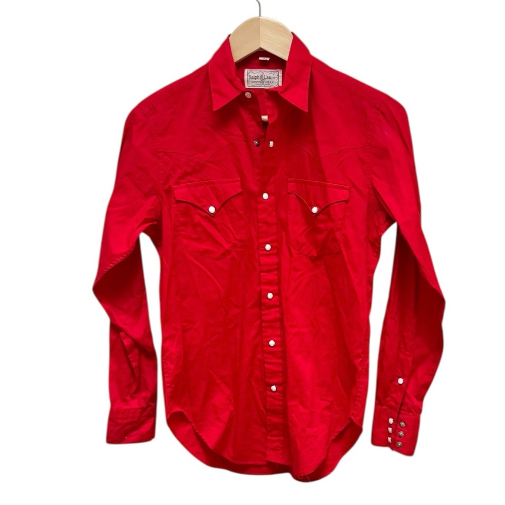 Vintage Ralph Lauren Western Wear Pearl Snap Red Yoked Shirt - Picture 2 of 8